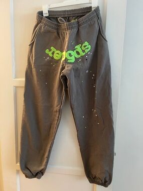 Kids Gray Sweatpants with Neon Green Graphic